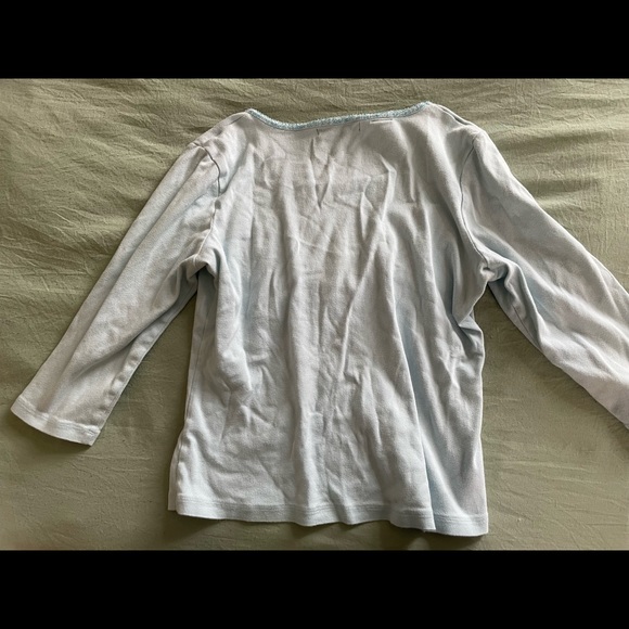 Blue 3/4 Blue Top with Beaded Neckline - Picture 4 of 4